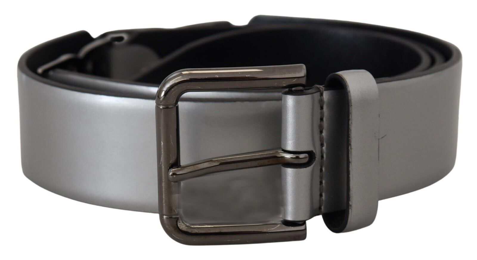 Metallic Silver Leather DG Logo Metal Buckle Belt - 90-cm-36-inches