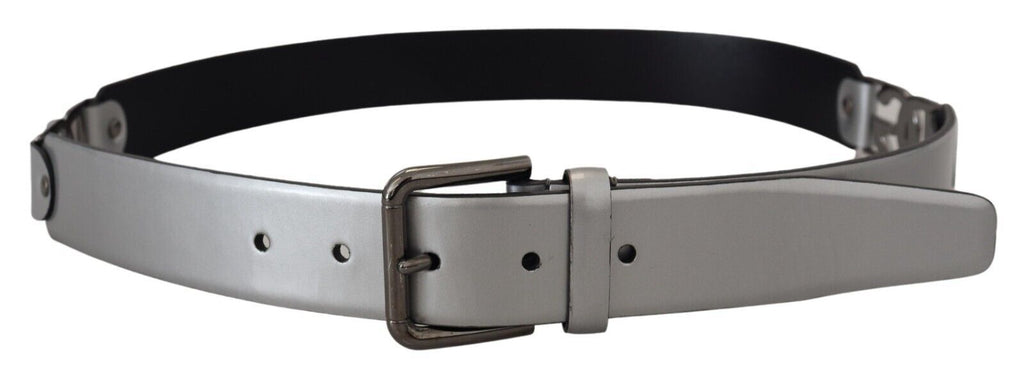 Metallic Silver Leather DG Logo Metal Buckle Belt - 90-cm-36-inches