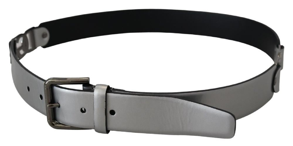 Metallic Silver Leather DG Logo Metal Buckle Belt - 90-cm-36-inches