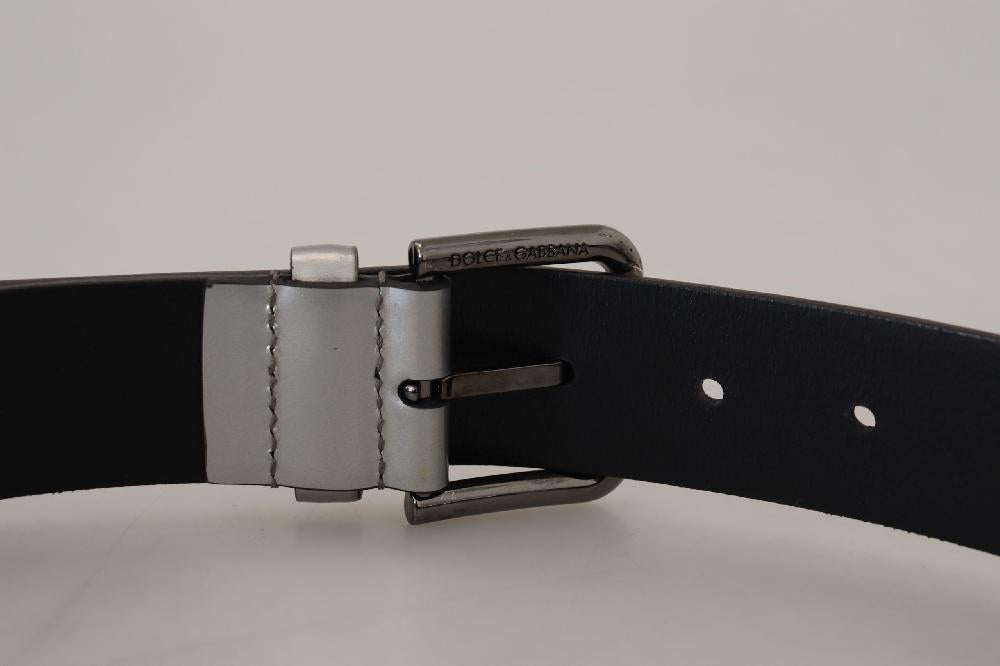 Metallic Silver Leather DG Logo Metal Buckle Belt - 90-cm-36-inches