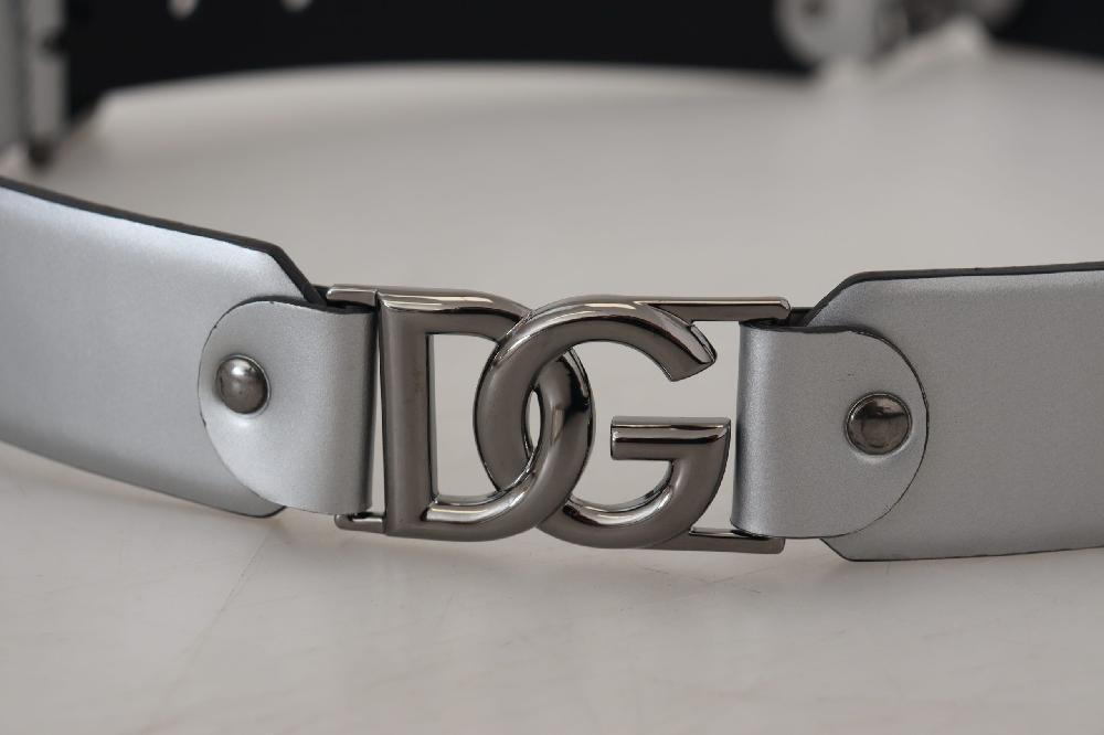 Metallic Silver Leather DG Logo Metal Buckle Belt - 90-cm-36-inches