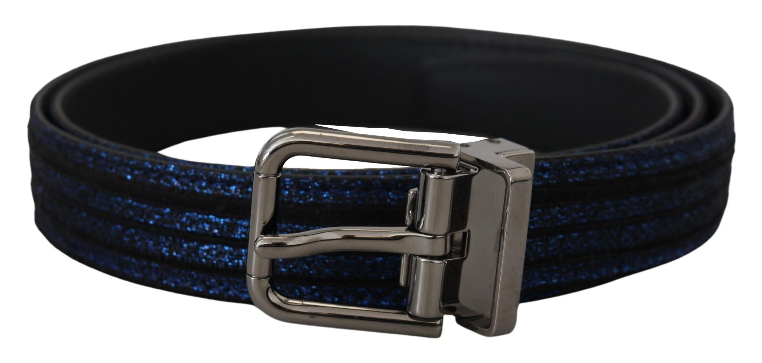 Blue Jacquard Stripe Silver Buckle Belt - 90-cm-36-inches