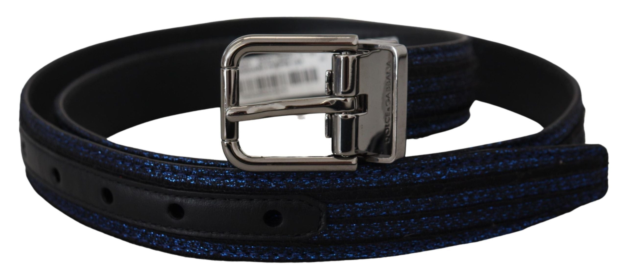Blue Jacquard Stripe Silver Buckle Belt - 90-cm-36-inches