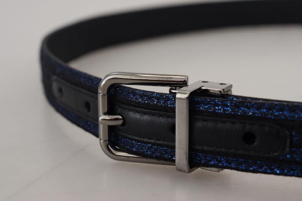 Blue Jacquard Stripe Silver Buckle Belt - 90-cm-36-inches