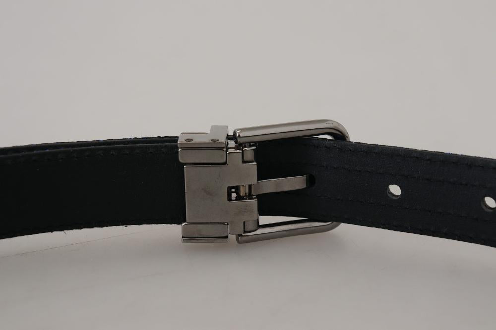 Blue Jacquard Stripe Silver Buckle Belt - 90-cm-36-inches