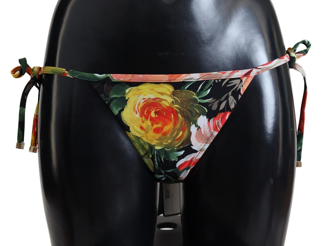Black Floral Beachwear Swimsuit Bottom Bikini - it1-xs