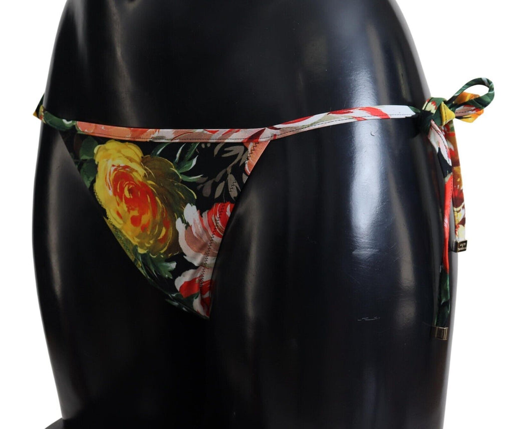 Black Floral Beachwear Swimsuit Bottom Bikini - it1-xs