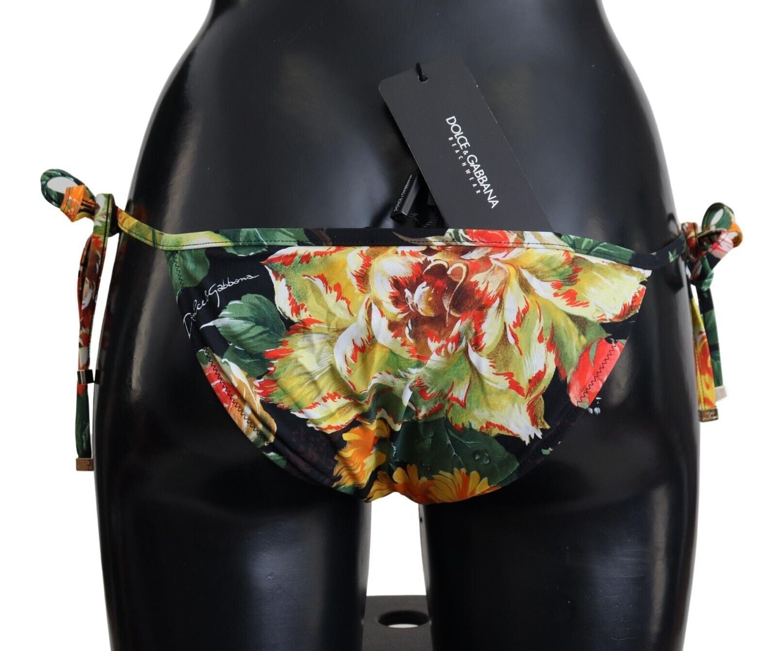 Black Floral Beachwear Swimsuit Bottom Bikini - it1-xs