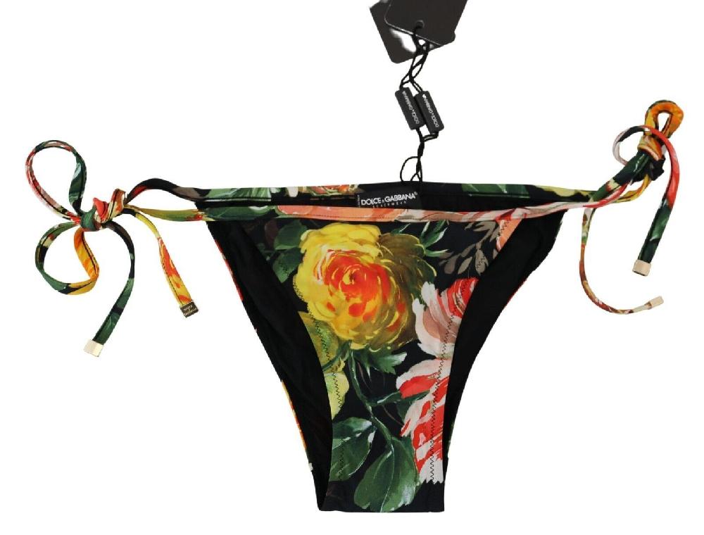 Black Floral Beachwear Swimsuit Bottom Bikini - it1-xs