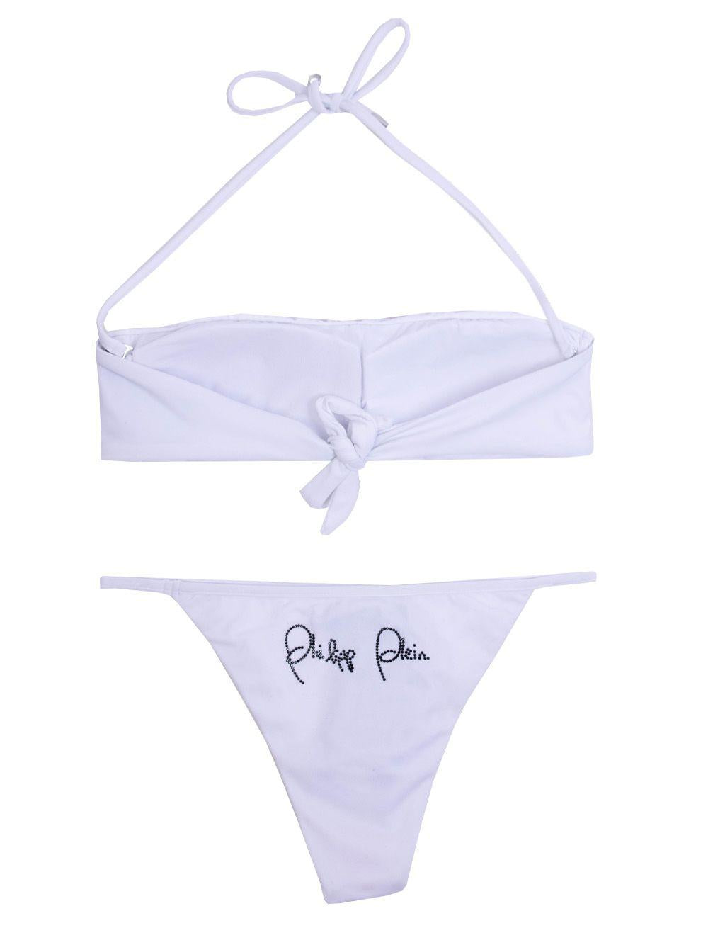 Bandeau Bikini in White with Crystal Logo - it42-m