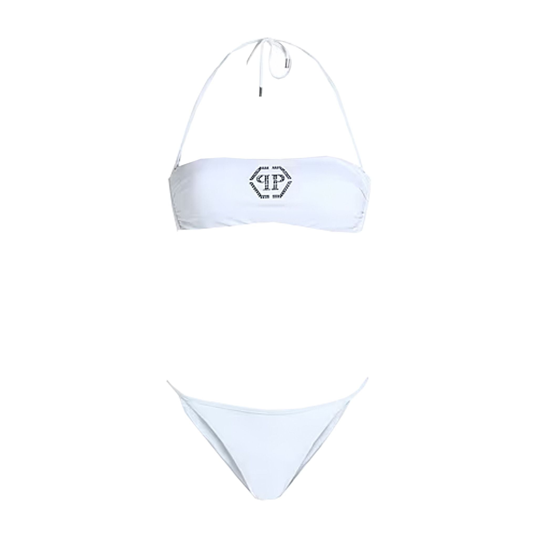 Bandeau Bikini in White with Crystal Logo - s-40