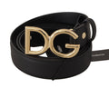 Black Leather Gold Metal DG Logo Waist Buckle Belt - 75-cm-30-inches