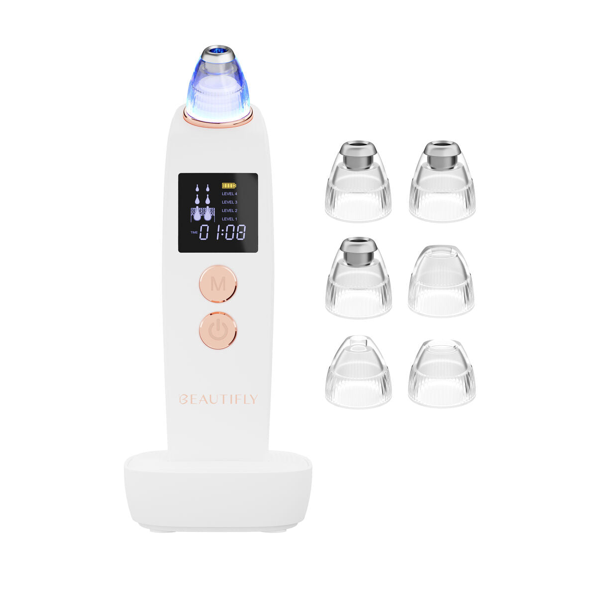 Beautifly Massaggiatore Viso Esfoliante Microdermoabrasione Diamante Luce Blu Derma Pro Bianco Ricaricabile