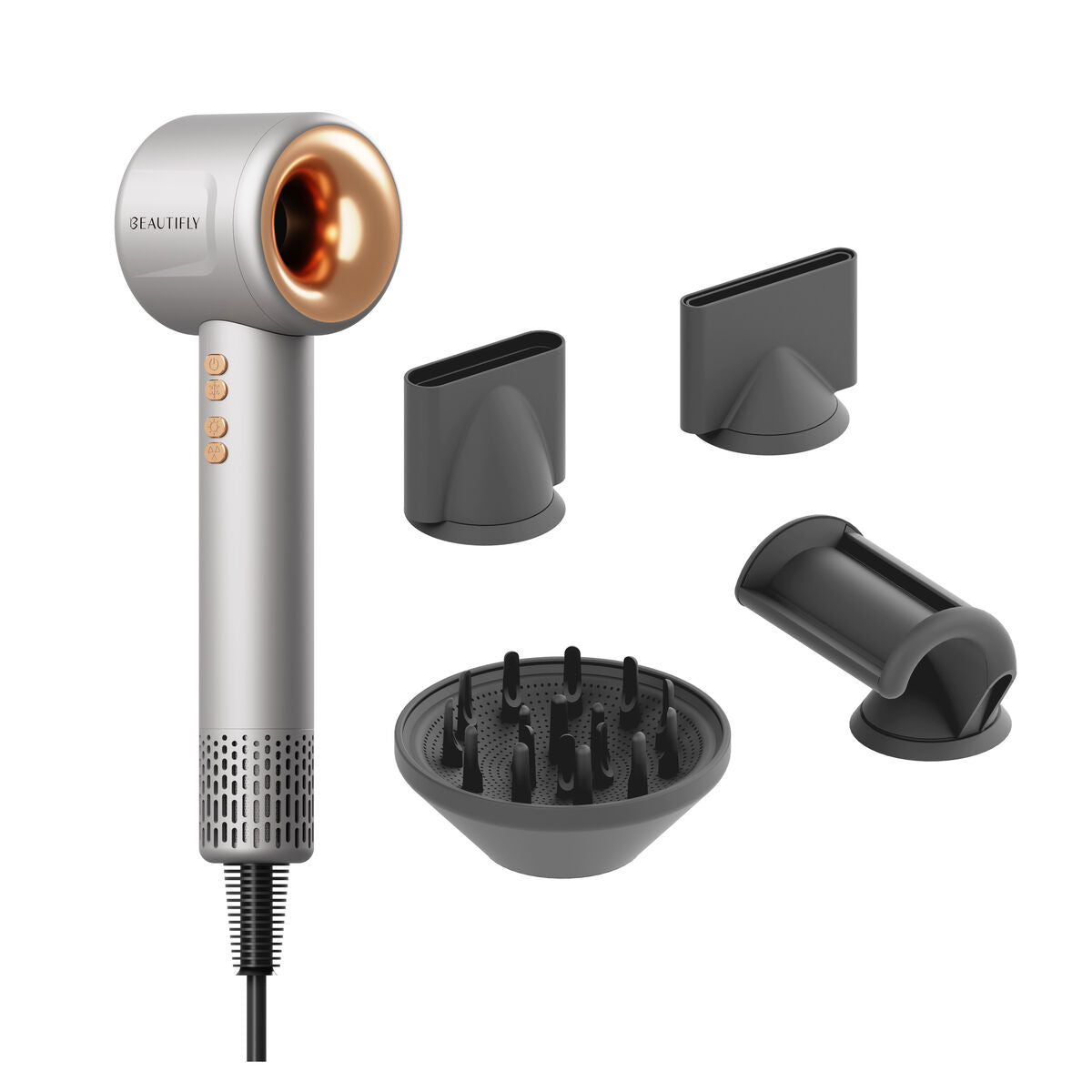 Beautifly Phon IonBoost 1600W Grigio, Ionizzazione Avanzata, Asciugatura Veloce