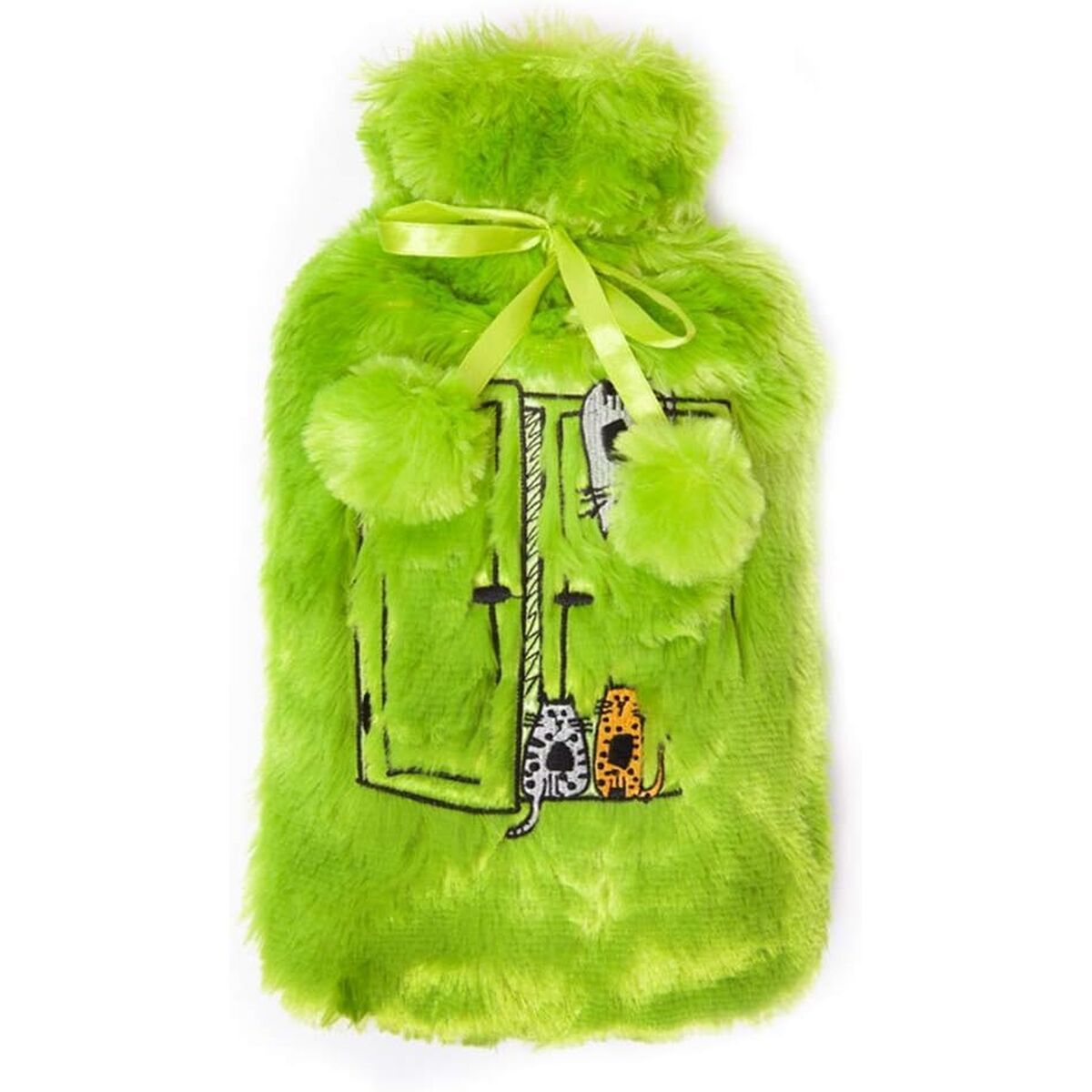Biggdesign Borsa Acqua Calda Cats verde con copertura in peluche 2 L