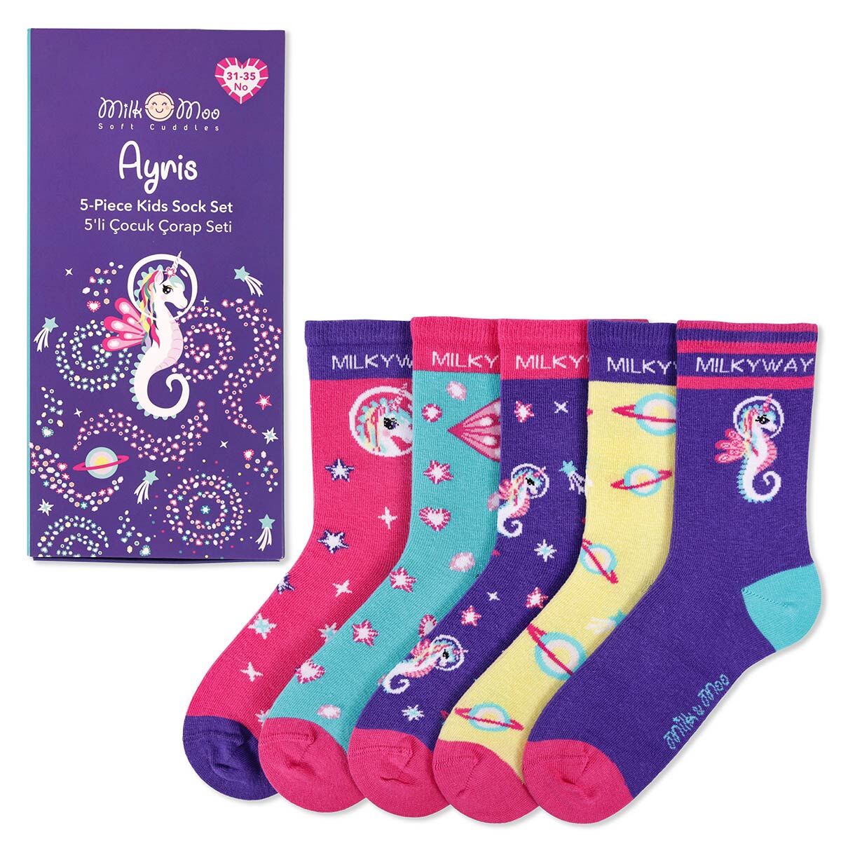 Milk&Moo Set calzini bambini Ayris 5 paia multicolore taglia 31-35 comodi