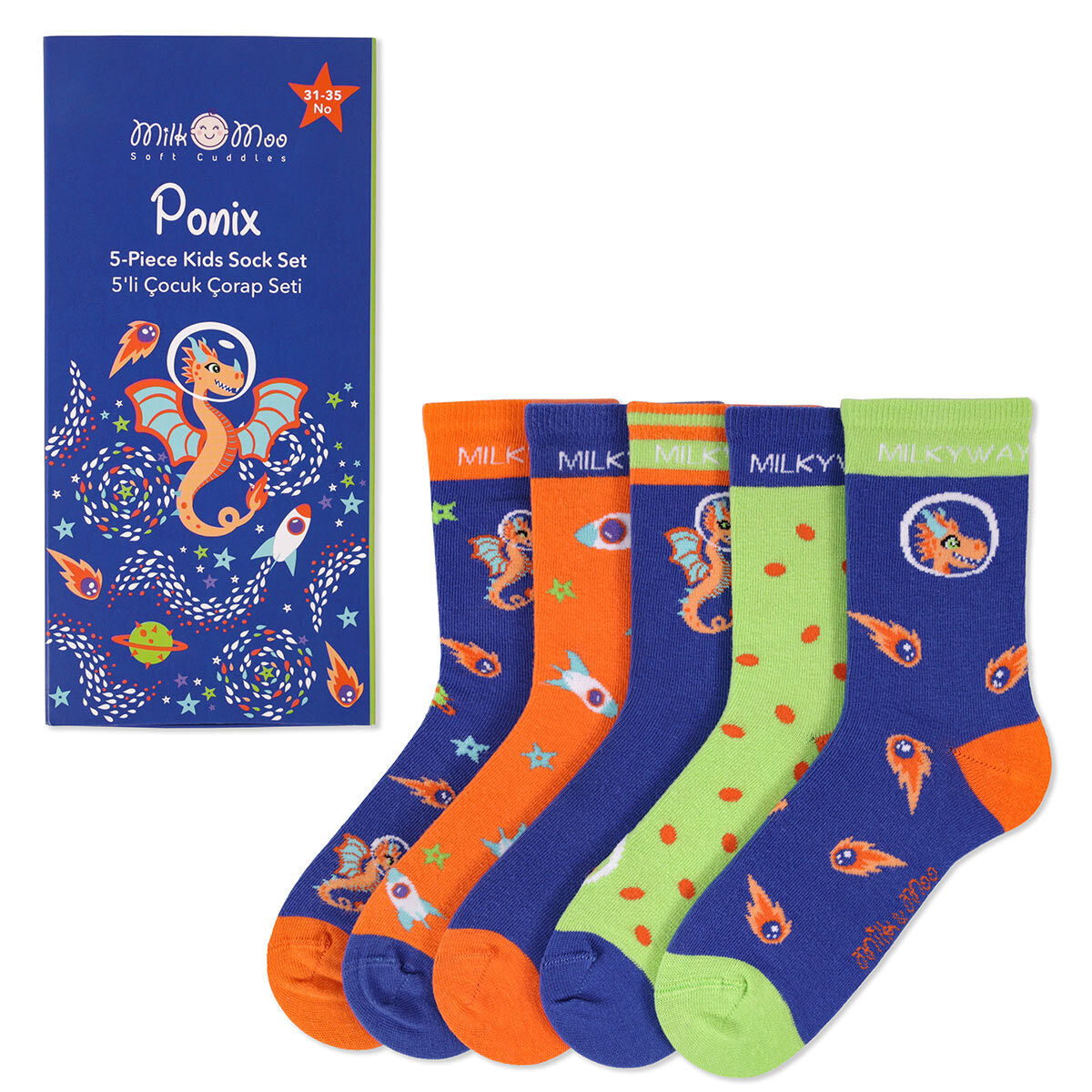 Milk&Moo Set calzini bambini Ponix multicolore taglia 31-35, 5 paia