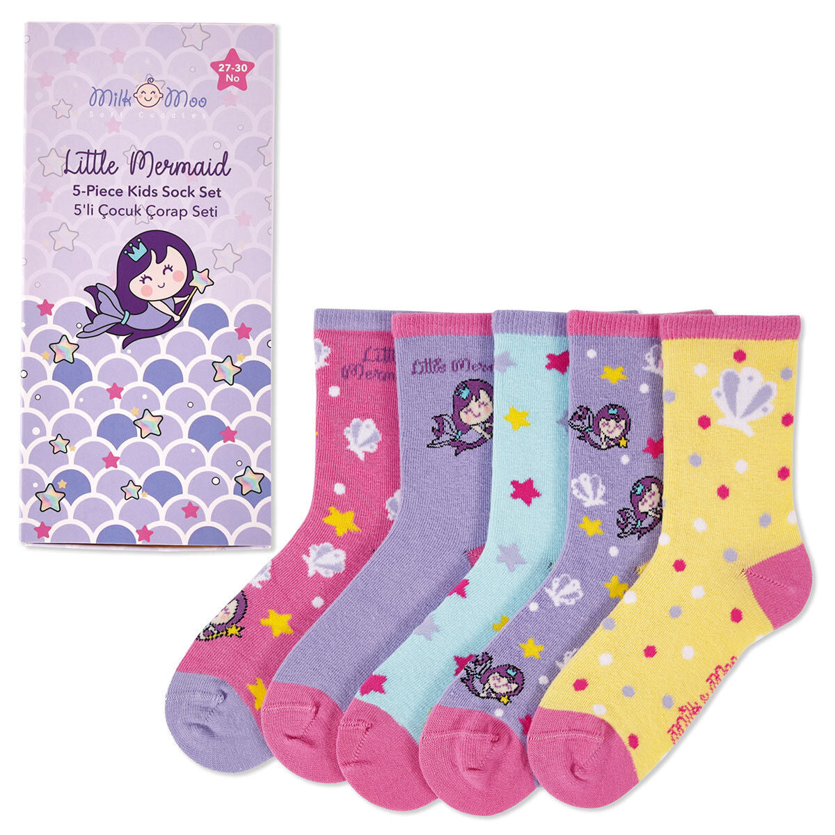 Milk&Moo Set calzini bimba multicolore taglia 27-30 sirenetta 5 paia