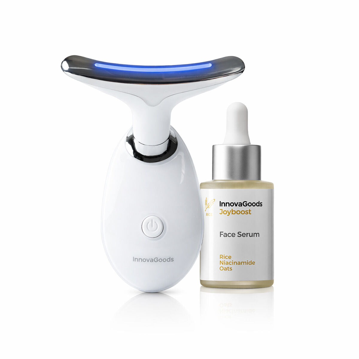 Pack Massaggiatore Facciale Rassodante con LED, EMS e Calore e Siero Facciale Rice Joyboost 30 ml InnovaGoods
