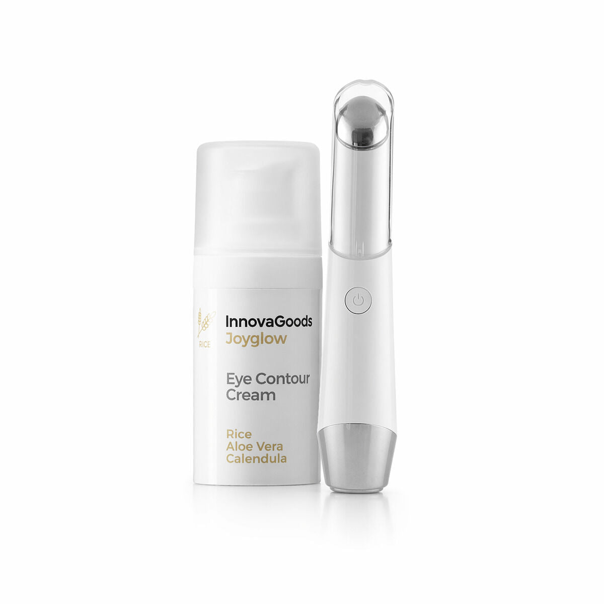 Pack Massaggiatore Occhi Antietà con Fototerapia e Termoterapia e Contorno Occhi Rice Joyglow 15 ml InnovaGoods