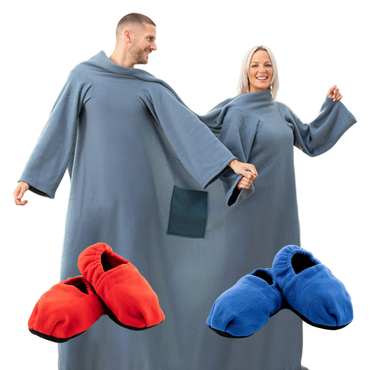 Pack Pantofole Riscaldabili in Microonde e Coperta con Maniche Doppia con Tasca Centrale InnovaGoods