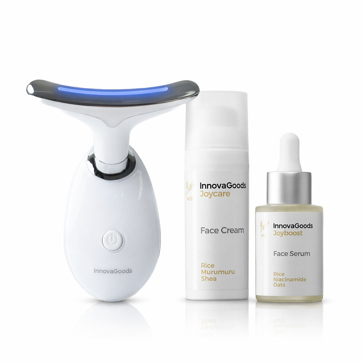 Set Massaggiatore Viso, Siero Viso Rice Joyboost 30 ml e Crema Viso Rice Joycare 50 ml InnovaGoods