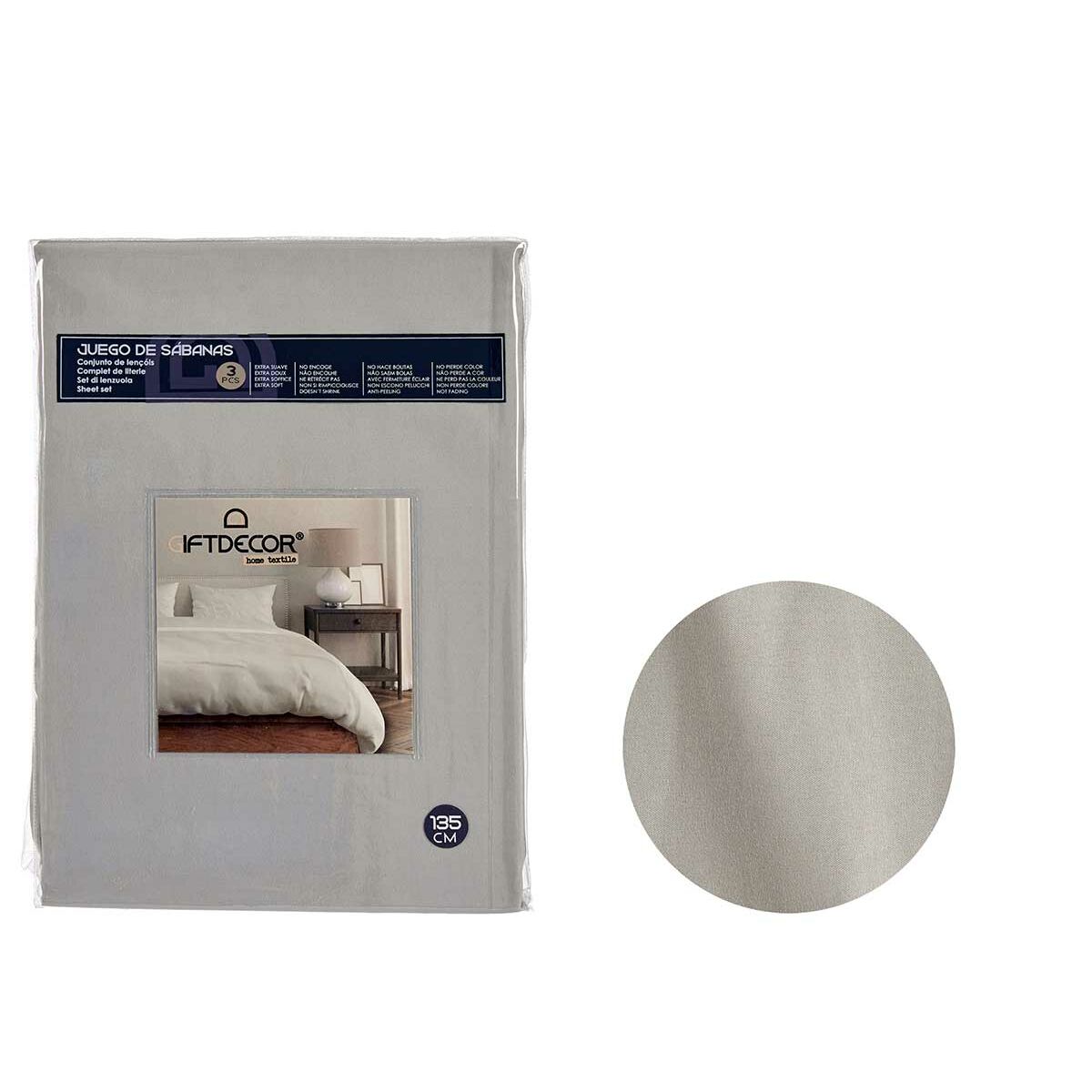 Set di Lenzuola Gift Decor Grigio Ala francese 3 Pezzi