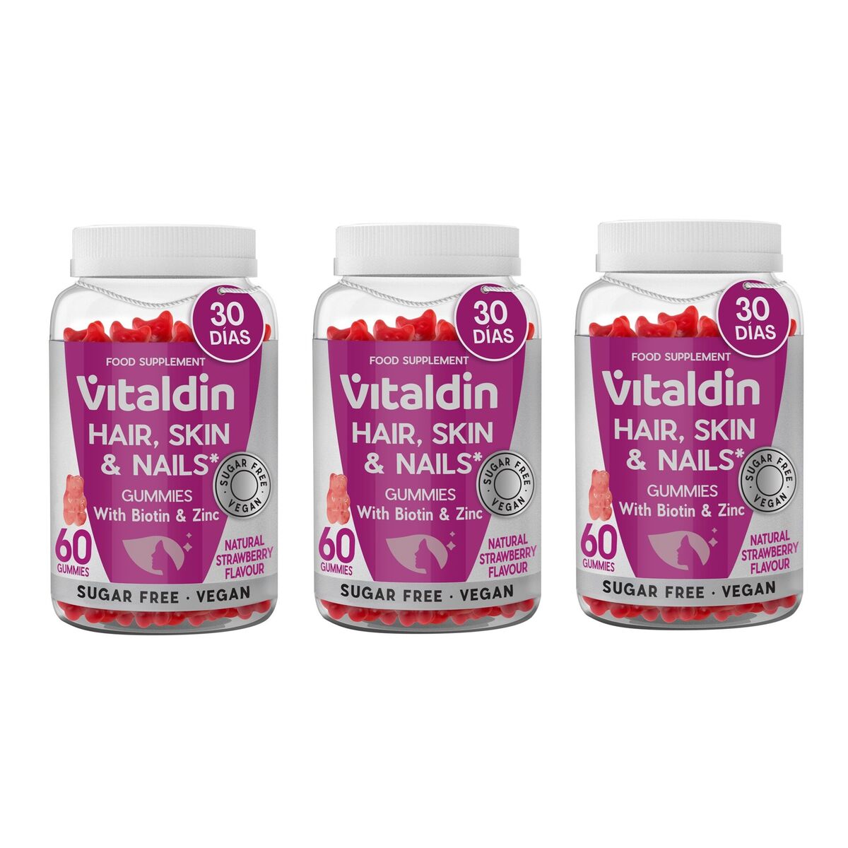 Vitaldin Gommose Multivitaminiche Capelli Pelle Unghie con Biotina Zinco Vitamina C 3 pezzi